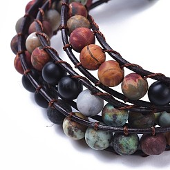 Three Loops Frosted Natural Gemstone Beads Wrap Bracelets&nbsp;BJEW-JB04246