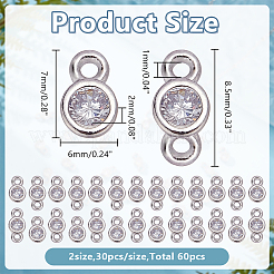 60pcs 2 Styles Brass Pave Clear Cubic Zirconia Flat Round Connector Charms&nbsp;KK-AR0001-81
