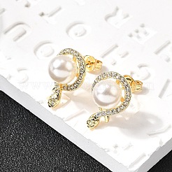 Snake with Round Brass Micro Pave Clear Cubic Zirconia Stud Earrings&nbsp;EJEW-C154-11G