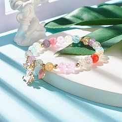 Candy Color Round Beaded Stretch Bracelet with Heart Unicorn Charm for Women&nbsp;BJEW-JB07636-04