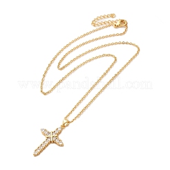Real 18K Gold Plated Brass Micro Pave Clear Cubic Zirconia Pendant Necklaces for Women&nbsp;NJEW-K381-03B-B
