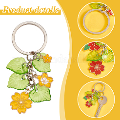Alloy Enamel Flower & Plastic Leaf Pendant Keychain&nbsp;KEYC-AB00049