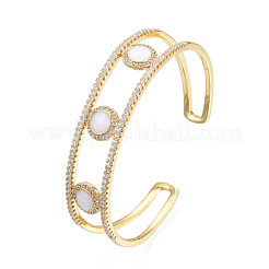 Enamel Flat Round Open Cuff Bangle with Clear Cubic Zirconia&nbsp;BJEW-N012-026
