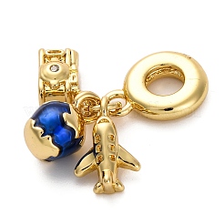 Brass Blue Enamel European Dangle Charms&nbsp;KK-R002-25G