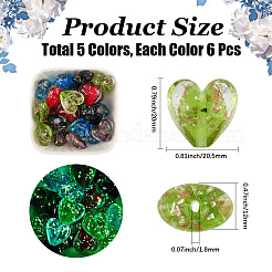 30Pcs 5 Colors Luminous Handmade Gold Sand Lampwork Beads&nbsp;FOIL-PA0001-03