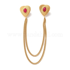 304 Stainless Steel & Dyed Stone Heart Hanging Chain Brooch&nbsp;JEWB-S021-01G-04