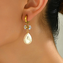 304 Stainless Steel Imitation Pearl Teardrop Hoop Earrings&nbsp;WG4204