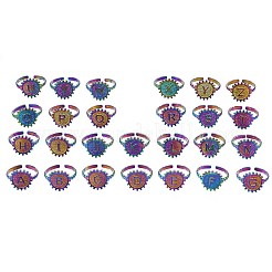 Rainbow Color 304 Stainless Steel Flat Round with Initial Cuff Ring&nbsp;RJEW-S405-139
