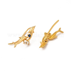 Blue Cubic Zirconia Double Dolphin Dangle Earrings&nbsp;EJEW-P221-24G