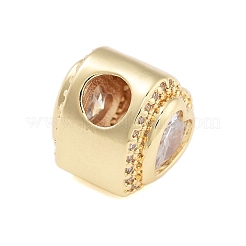 Heart Rack Plating Brass Micro Pave Cubic Zirconia European Beads&nbsp;KK-B097-07G-02