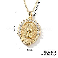 Brass Pave Cubic Zirconia Oval with Virgin Mary Pendant Necklaces for Women&nbsp;YT6762-2