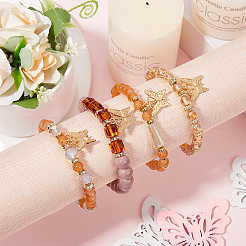 4Pcs Glass & Acrylic Beaded Stretch Bracelets Set&nbsp;BJEW-SP0001-07