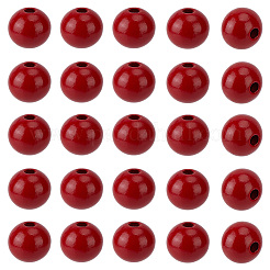 Spray Painted Round Natural Schima Wood Beads&nbsp;WOOD-PA0001-81C-02