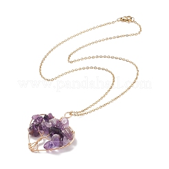 Natural Gemstone Chips Heart with Tree of Life Pendant Necklace&nbsp;NJEW-JN03906