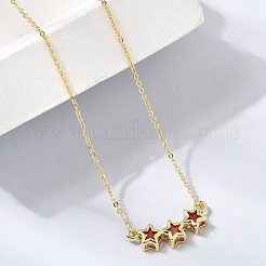 Brass Glass Triple Star Pendant Necklaces&nbsp;KK-CBAB173-03G-08
