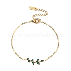 304 Stainless Steel Rhinestone Leaf Link Bracelets&nbsp;SA-CBA5F76-03G-03