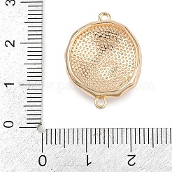 Brass Enamel & Natural Pearl Flat Round with Flower Connector Charms&nbsp;KK-K351-50G-01