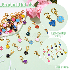 45Pcs 15 Styles Alloy Enamel Smiling Face Pendant Decorations&nbsp;HJEW-YW00182