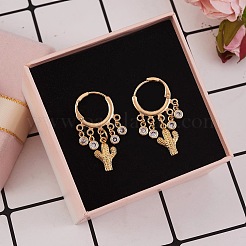 Cactus Brass Dangle Huggie Hoop Earrings&nbsp;EJEW-SW00001-05