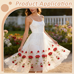 Polyester Rose Embroidery Lace Fabric&nbsp;DIY-WH0622-724A
