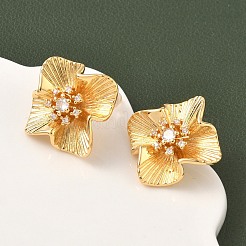 Brass Micro Pave Clear Cubic Zirconia Flower Stud Earrings&nbsp;EJEW-D337-04G