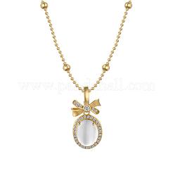 Bowknot & Oval 925 Sterling Silver Micro Pave Cubic Zirconia Pendant Necklaces for Women&nbsp;NJEW-F338-09G
