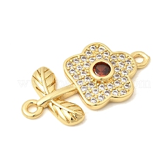 Brass Micro Pave Clear and Red Cubic Zirconia Flower Connector Charms&nbsp;KK-A296-08C-G