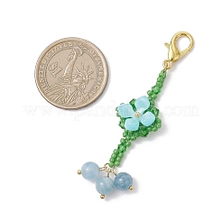 3Pcs Round Natural Blue Quartz & Dyed Yellow Jade & Malaysia Jade & Seed Glass Beaded Flower Pendant Decorations&nbsp;HJEW-MZ00397