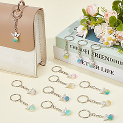 32Pcs 8 Colors Alloy & Imitation Pearl Acrylic Keychain&nbsp;KEYC-ME00006