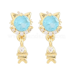 Brass Micro Pave Cubic Zirconia Dangle Stud Earrings&nbsp;EJEW-F405-24G-01