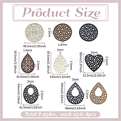 36Pcs 9 Styles Wood Pendants&nbsp;WOOD-PH0003-72