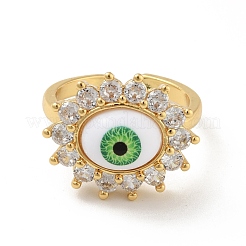 Cubic Zirconia Sun with Evil Eye Open Cuff Ring with Acrylic&nbsp;RJEW-B042-06G-03