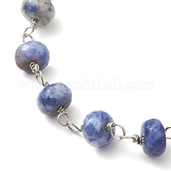 Natural Blue Spot Jasper Rondelle Beads Link Bracelets for Women&nbsp;BJEW-JB10262-03