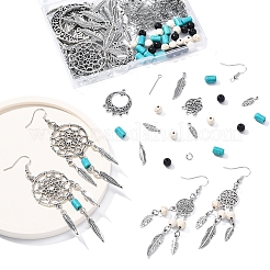 DIY Woven Net/Web with Feather Earring Making Kits&nbsp;DIY-FS0008-65