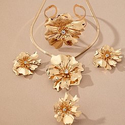 Flower Alloy Rhinestones Pendant Necklaces & Rings & Earring & Cuff Bangles Sets for Women&nbsp;FS-WGD7FD8-01