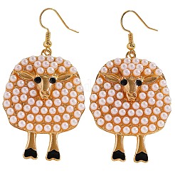Alloy & Plastic Pearl & Rhinestone Dangle Earrings&nbsp;WG338F7-04