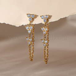 304 Stainless Steel Micro Pave Clear Cubic Zirconia Tassel Stud Earrings&nbsp;WG545B5-01