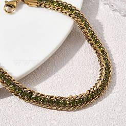 304 Stainless Steel Rhinestone Tennis Bracelets with Twisted Chains&nbsp;SA-CBABBEA-04G-05