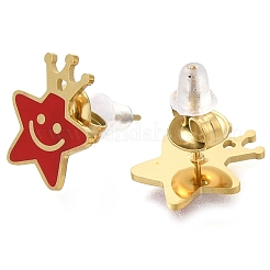 Ion Plating(IP) 304 Stainless Steel Enamel Stud Earrings&nbsp;EJEW-I316-03G-04