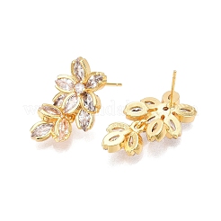 Flower Glass Brass Stud Earrings&nbsp;EJEW-N054-63G
