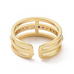 Colorful Cubic Zirconia Triple Line Open Cuff Ring&nbsp;RJEW-I093-01G