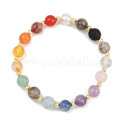 Natural Mixed Gemstone Round Beads Stretch Bracelets for Men Women&nbsp;BJEW-JB12392