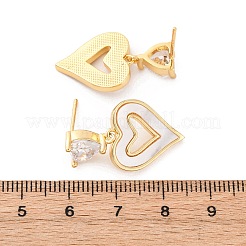 Heart Brass Micro Pave Clear Cubic Zirconia Dangle Stud Earrings&nbsp;KK-D363-12D-G