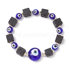 Natural Lava Rock & Handmade Lampwork Beads Stretch Bracelets&nbsp;BJEW-JB11984-04