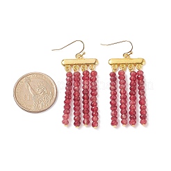 Dyed Natural Malaysia Jade Rondelle Beaded Tassel Dangle Earrings&nbsp;EJEW-JE05103