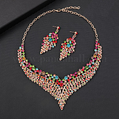 Flower Alloy Rhinestone Chain Necklaces & Stud Dangle Earrings Sets&nbsp;WGB5361-01