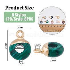 8Pcs 8 Styles Natural & Synthetic Mixed Gemstones Flat Round/Donut Charms&nbsp;G-FH0002-13