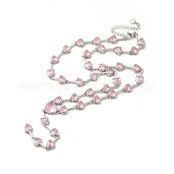 Cubic Zirconia Heart Link Chain Lariat Necklace&nbsp;NJEW-E074-07