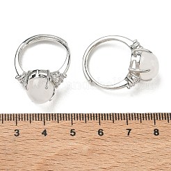 Brass Micro Pave Cubic Zirconia with Natural Quartz Crystal Cuff Open Rings&nbsp;RJEW-T035-01P-G