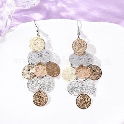 430 Stainless Steel Flat Round Dangle Earrings&nbsp;EJEW-A137-12M